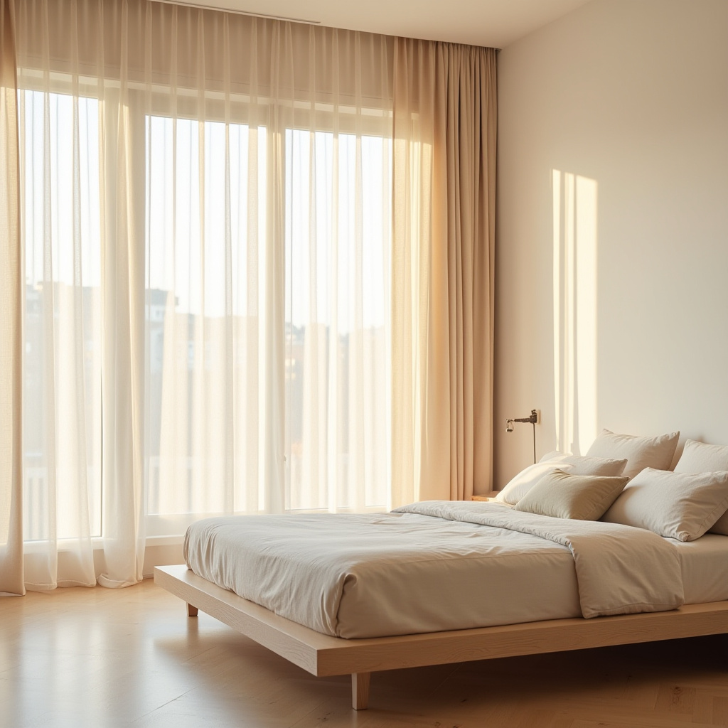 beige curtains bedroom 1