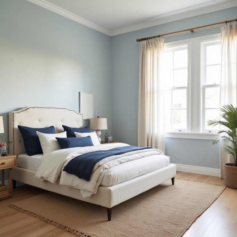blue and beige bedroom 1