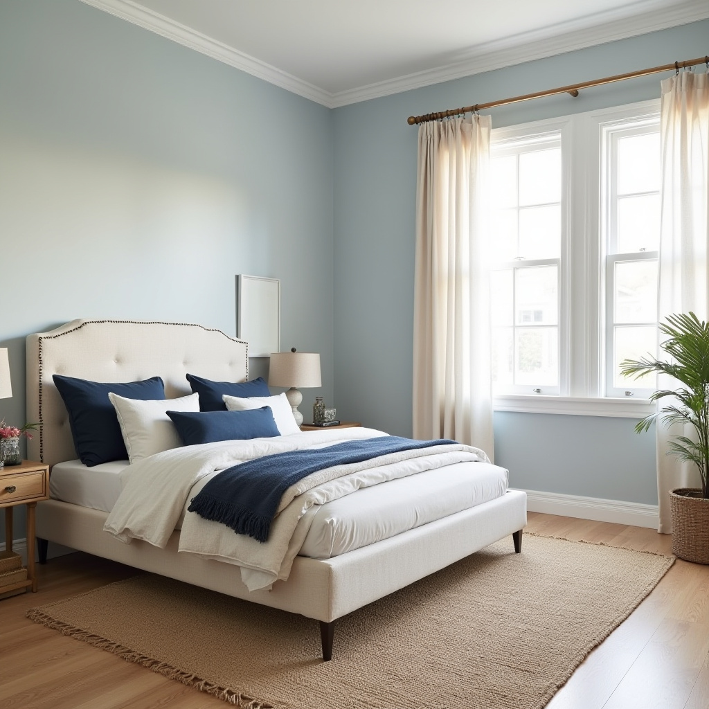 blue and beige bedroom 1