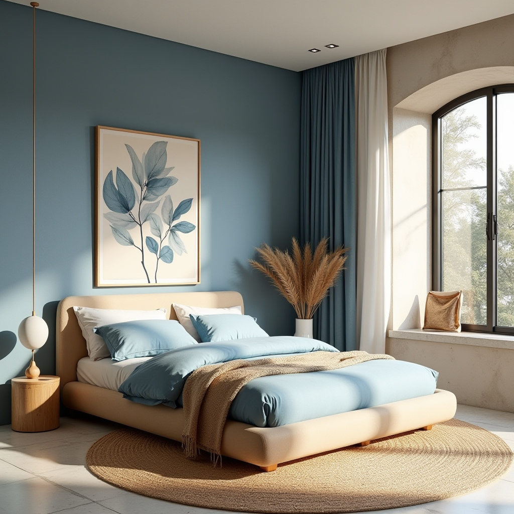 blue and beige bedroom 12