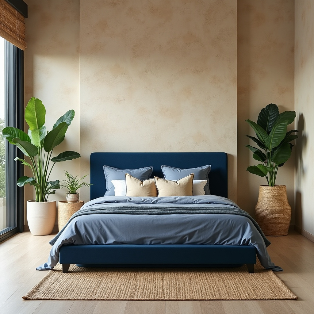 blue and beige bedroom 14