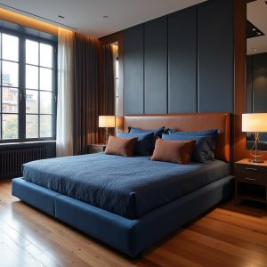 blue and brown bedroom 1