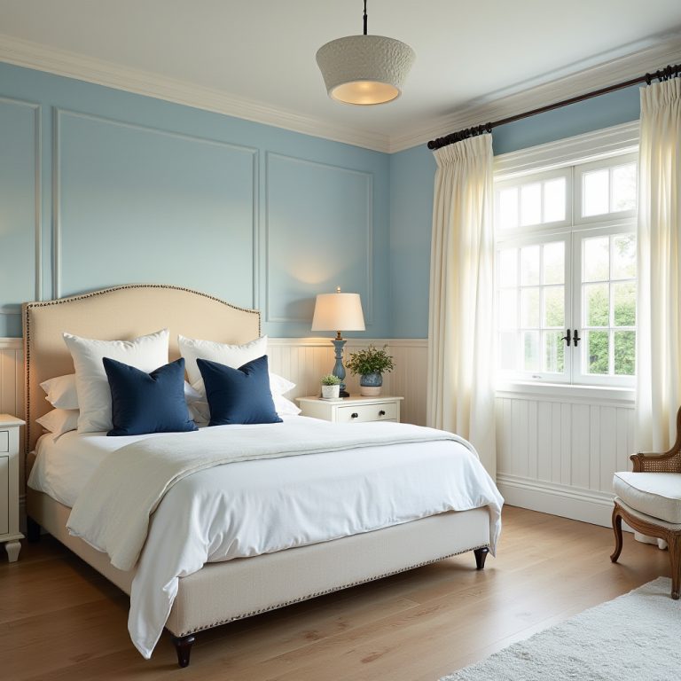 blue and cream bedroom 1