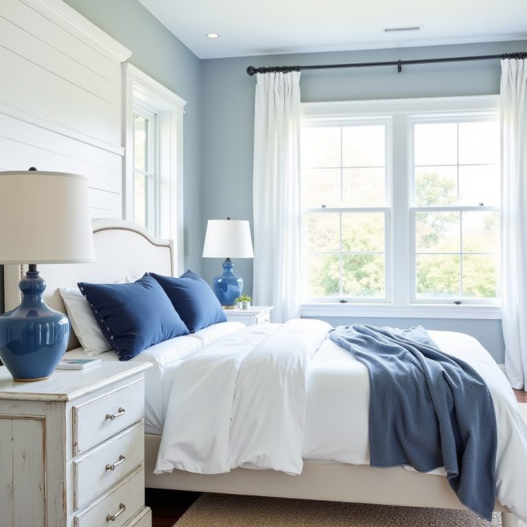 blue and white bedroom 1