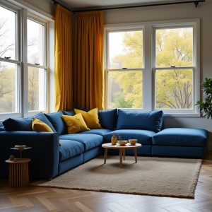 blue and yellow living room 1