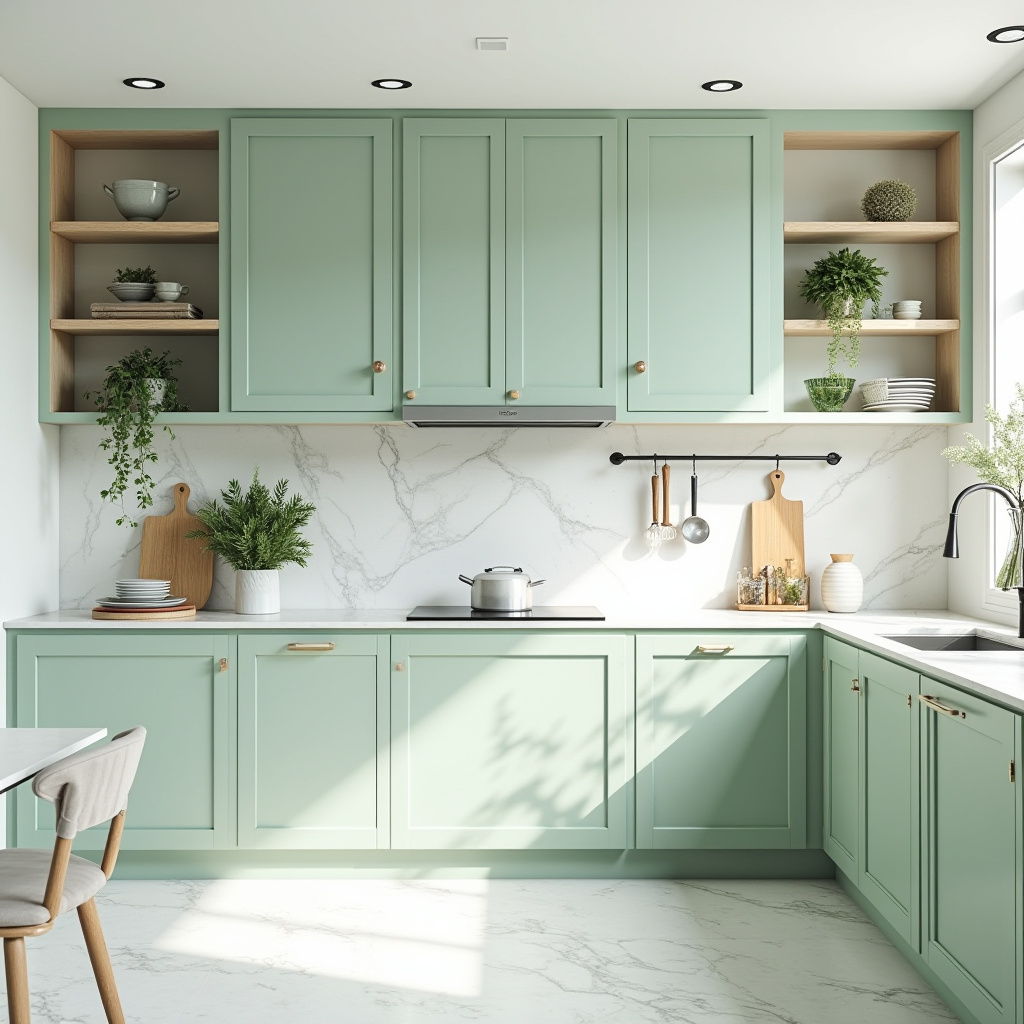 green and white kitchen 1