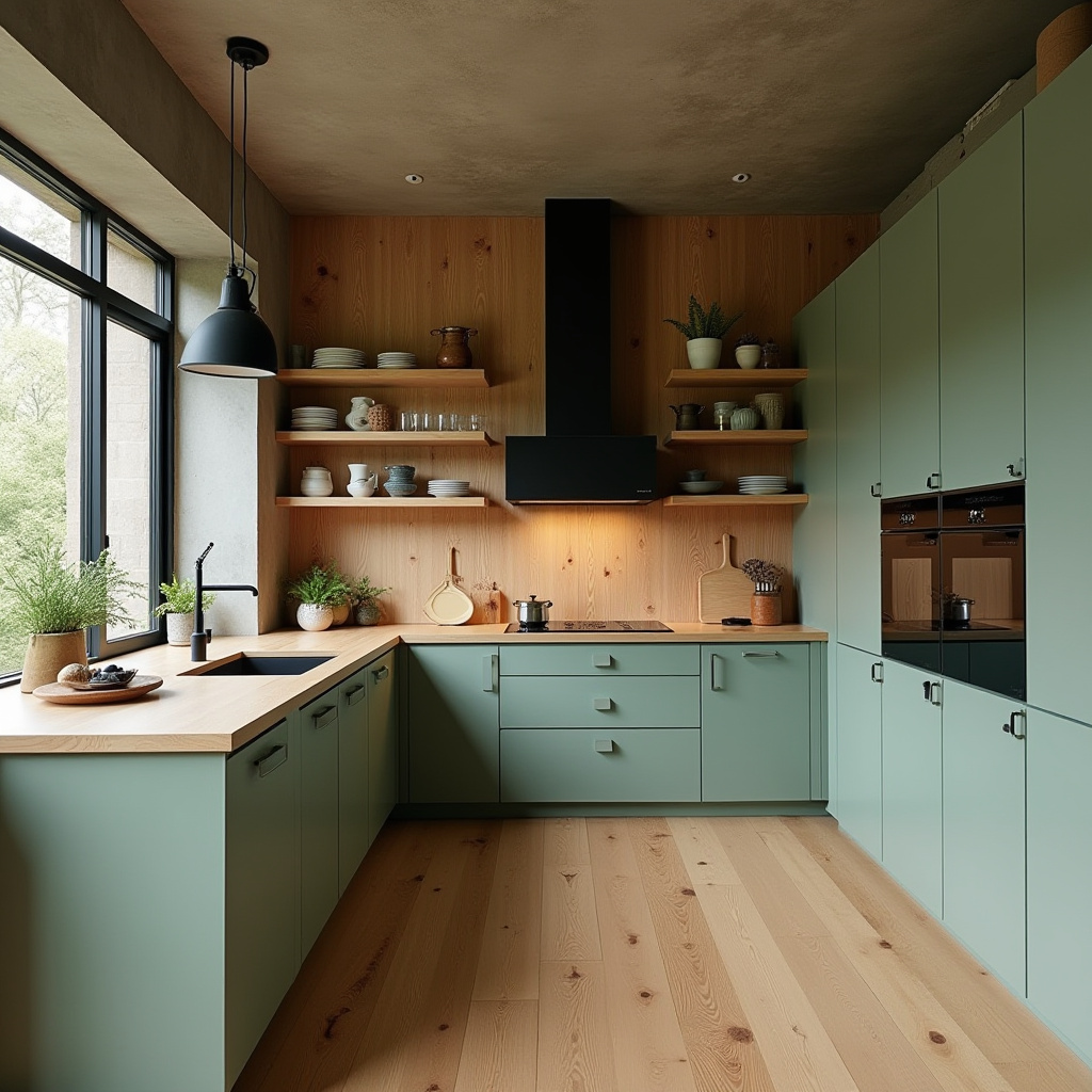 green and wood kitchen 1