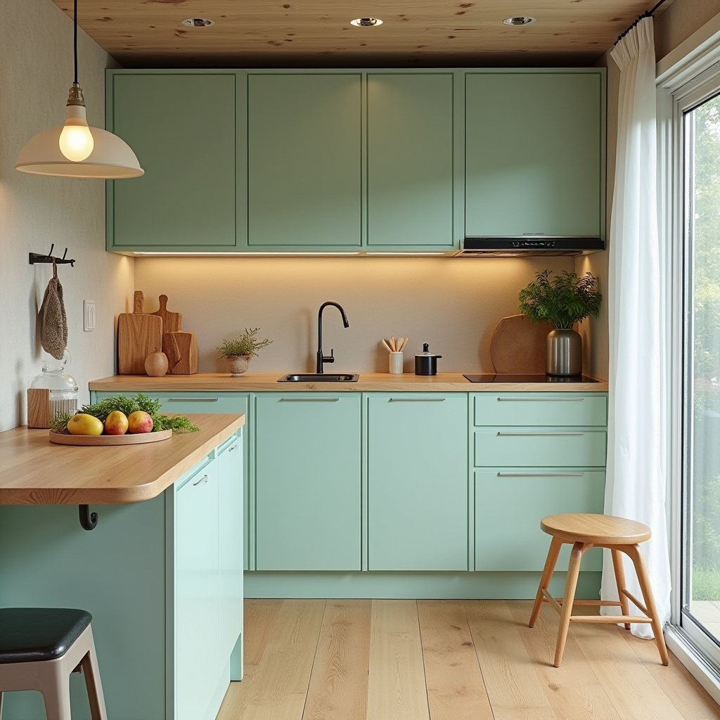 green and wood kitchen 16