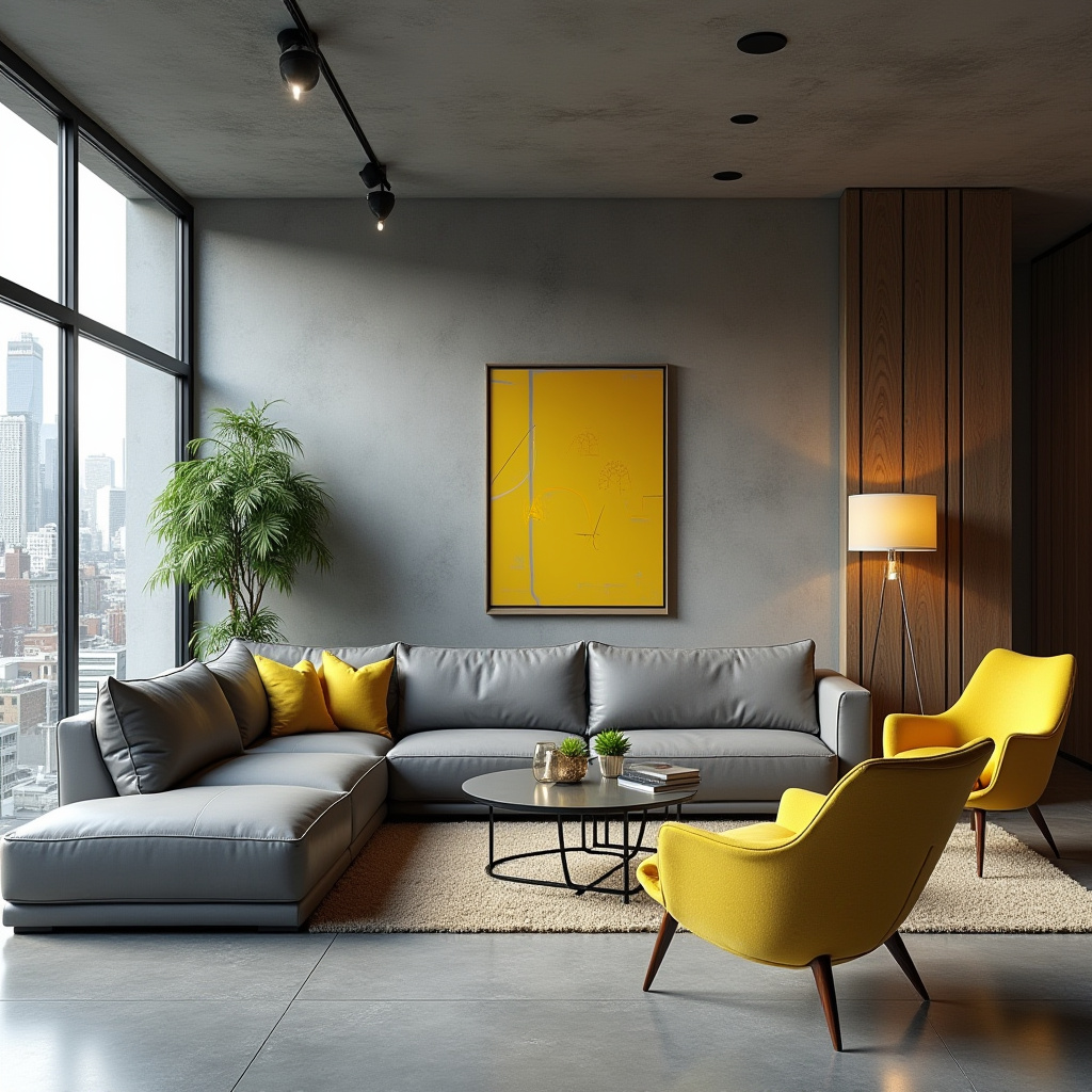 grey and yellow living room 15