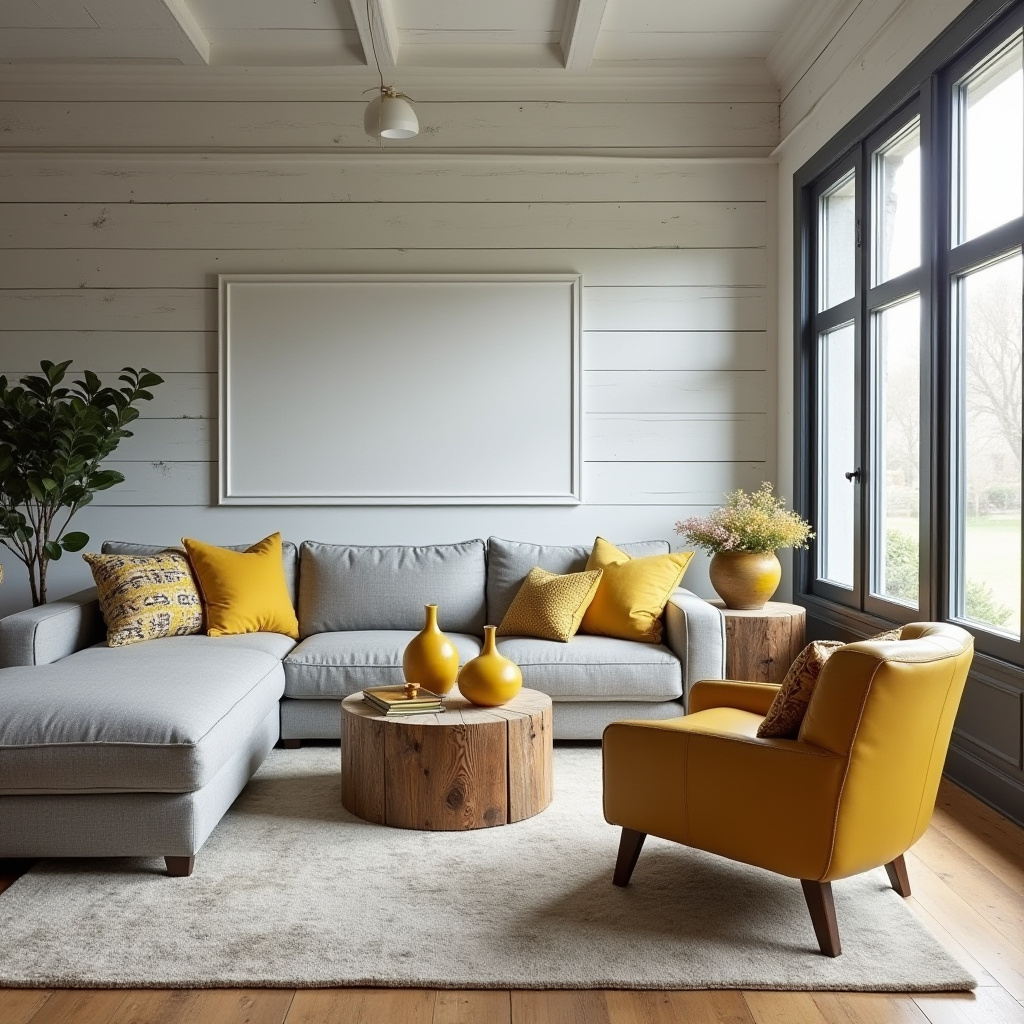 grey and yellow living room 16