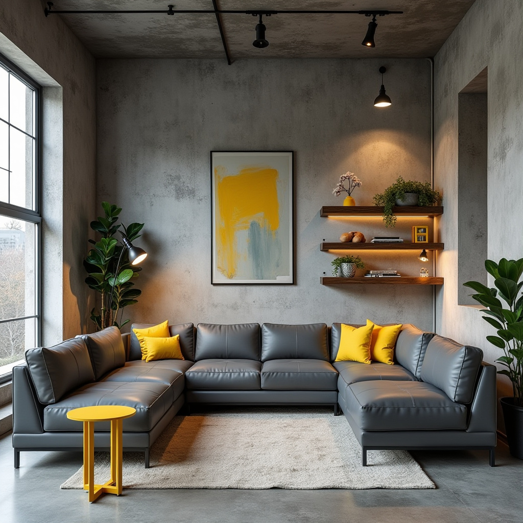 grey and yellow living room 7