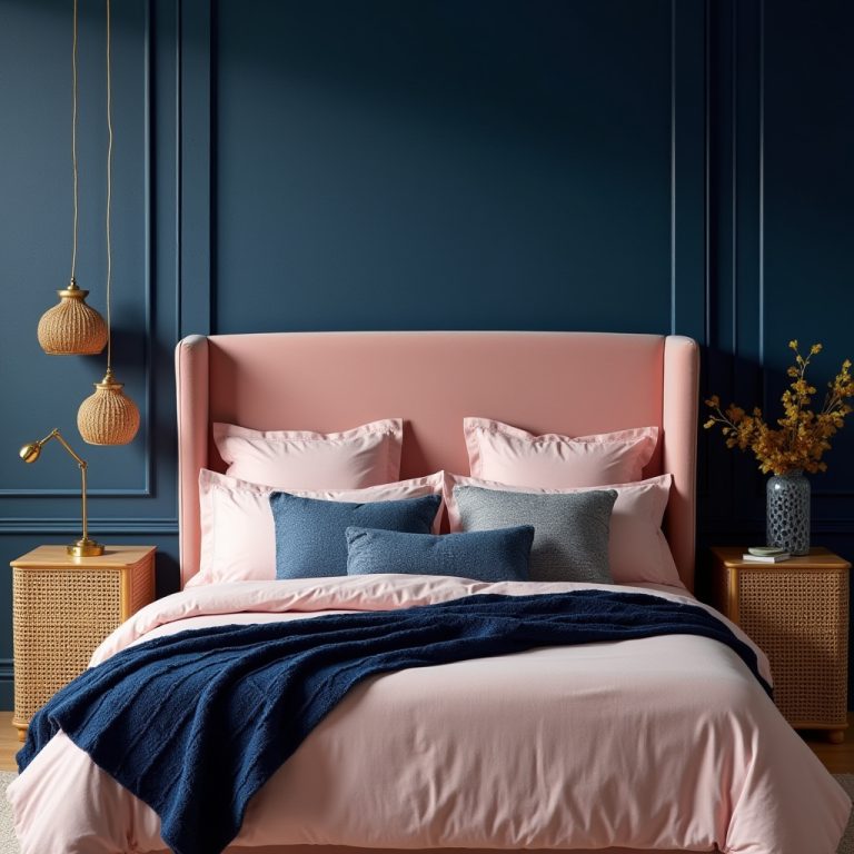 navy blue and pink bedroom 1