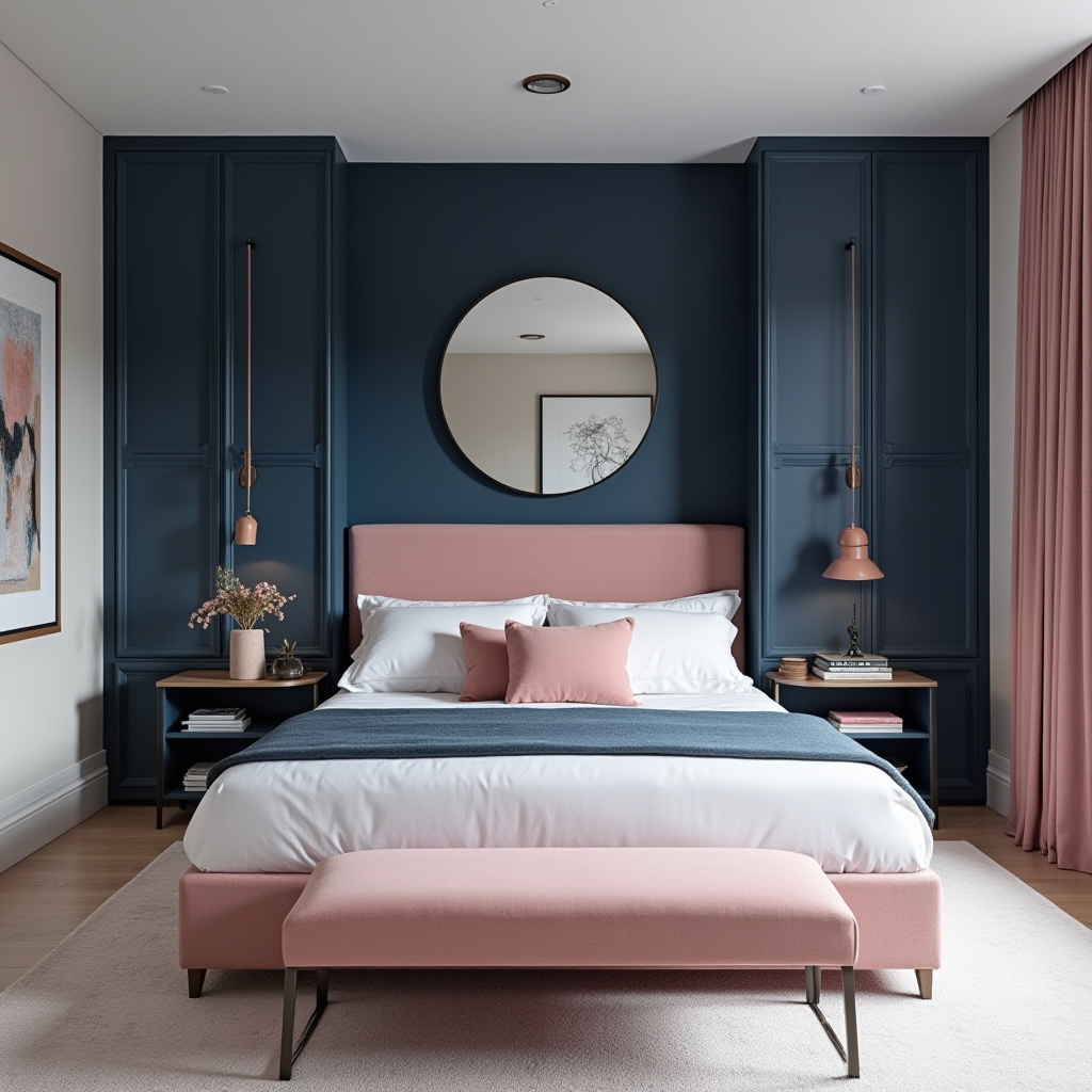 navy blue and pink bedroom 15
