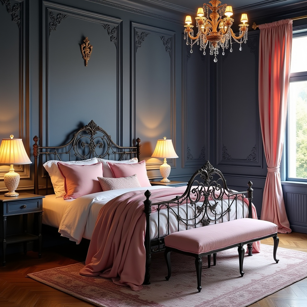 navy blue and pink bedroom 16