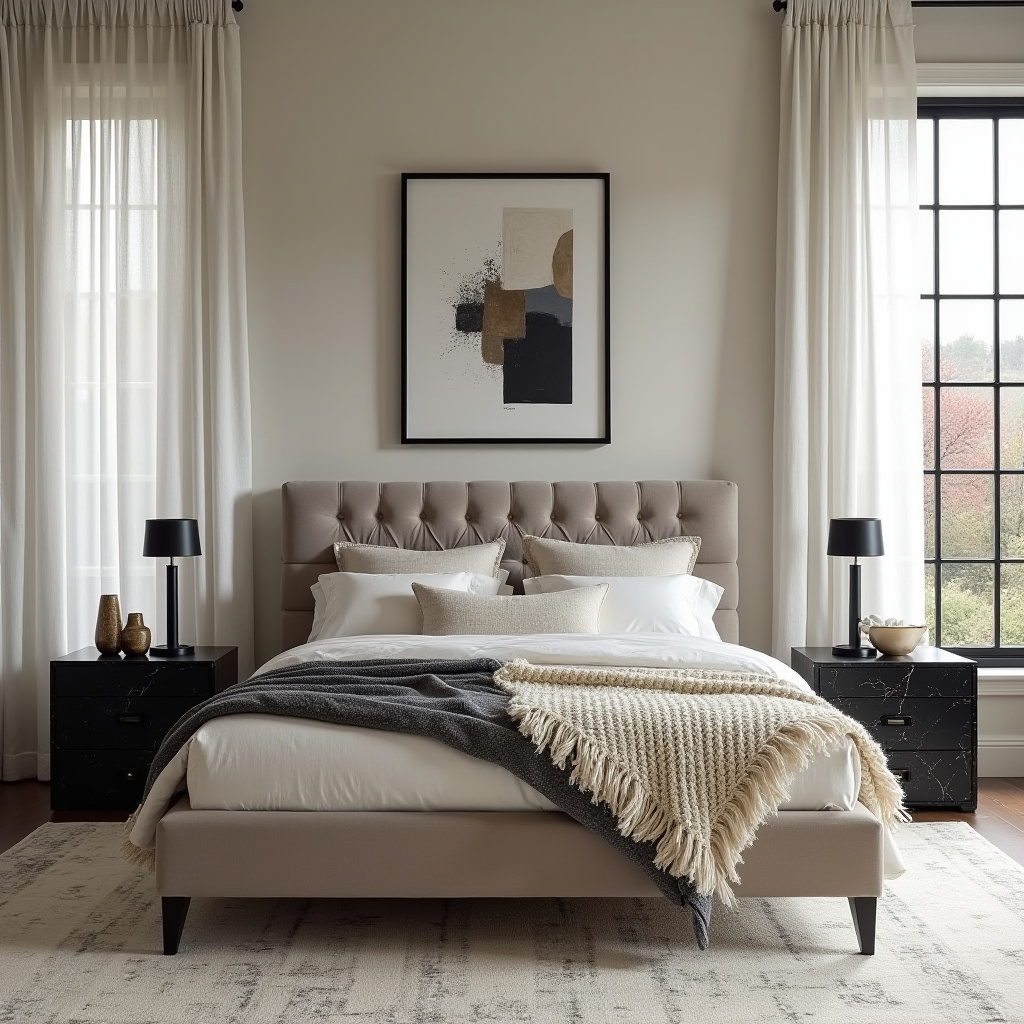 neutral bedroom with black accents 9