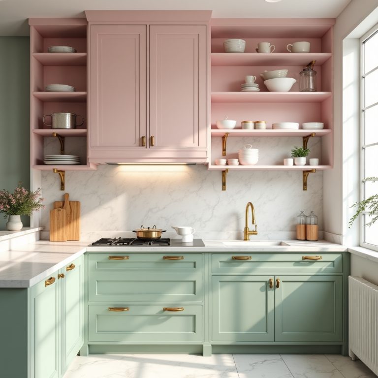 pink and green kitchen 1