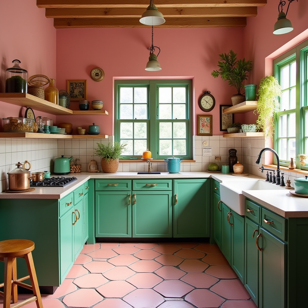 pink and green kitchen 17