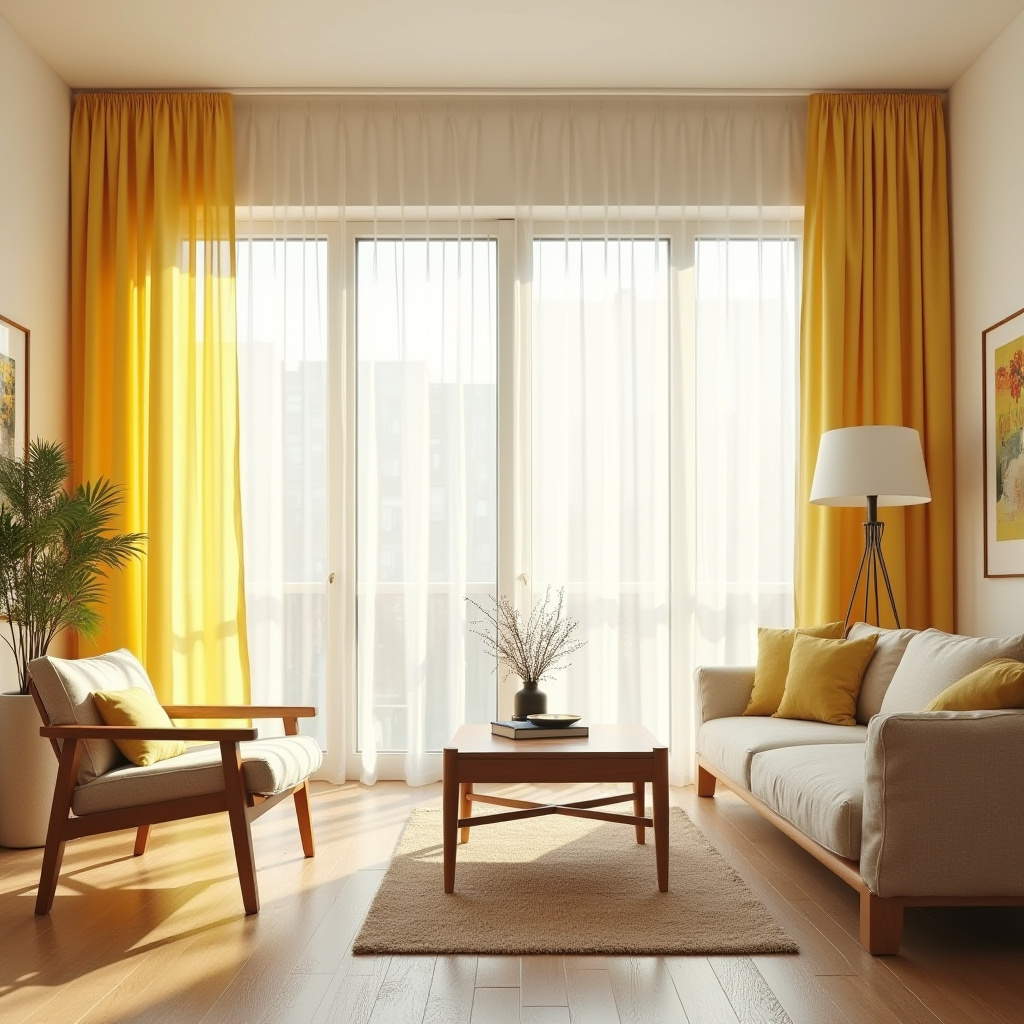 yellow curtains living room 1