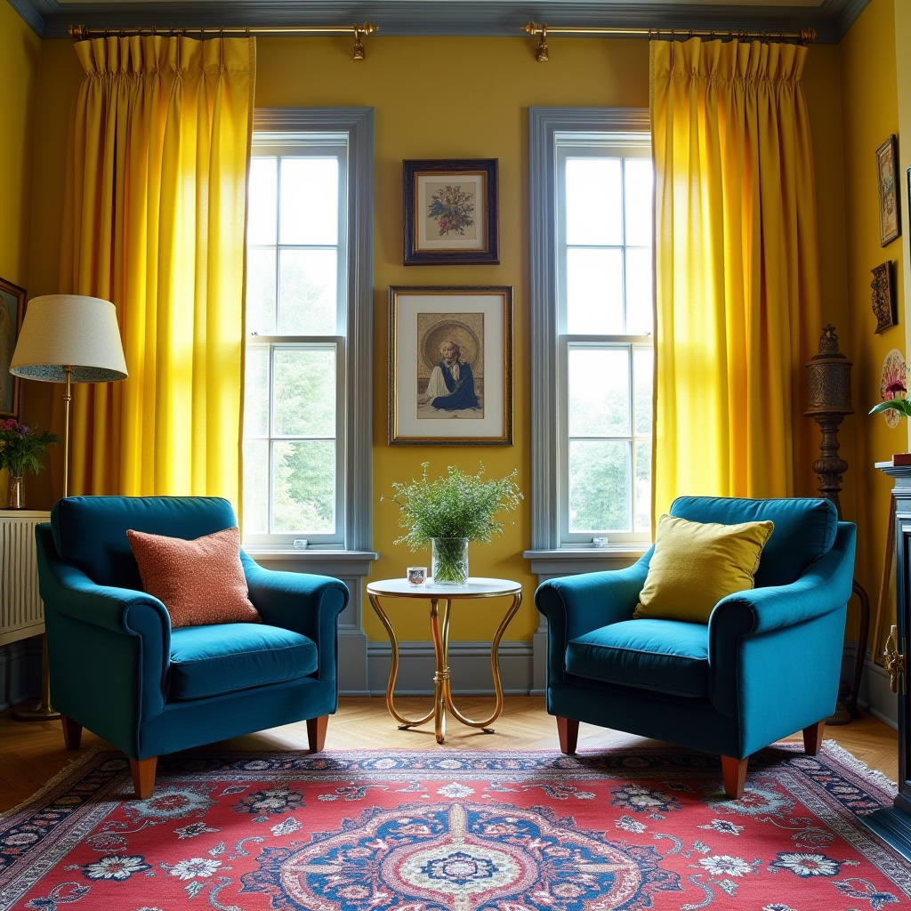 yellow curtains living room 11