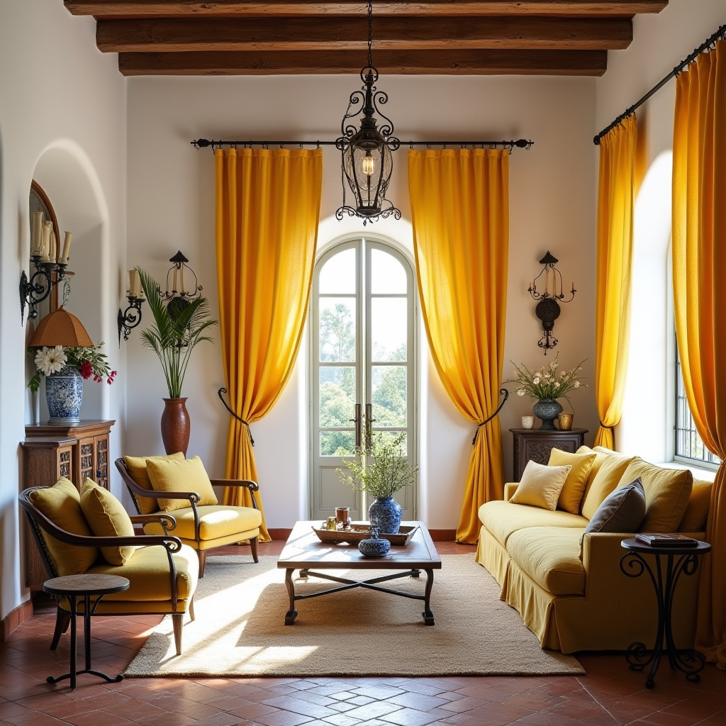 yellow curtains living room 12