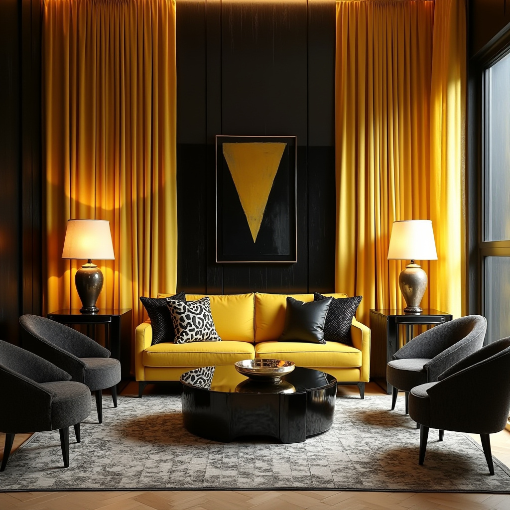 yellow curtains living room 13