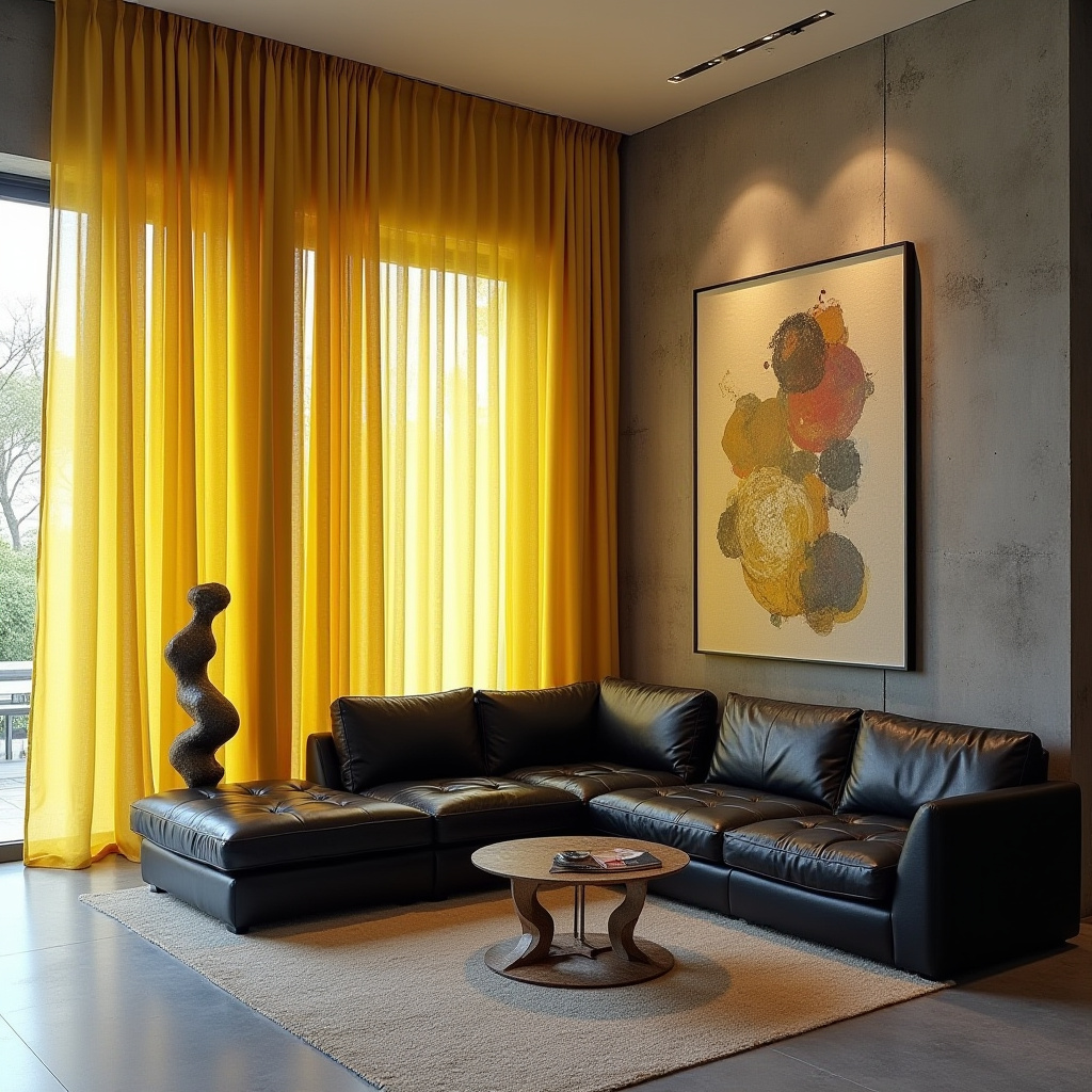 yellow curtains living room 15