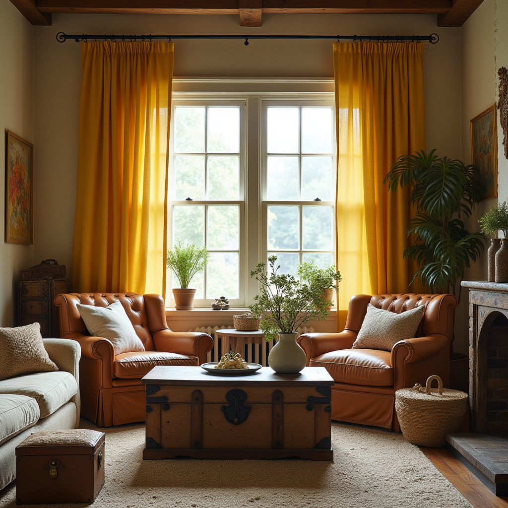 yellow curtains living room 7