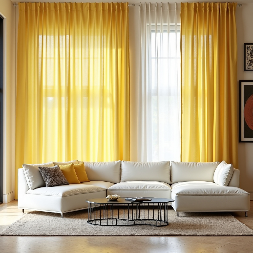 yellow curtains living room 8