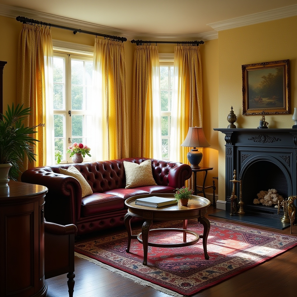 yellow curtains living room 9